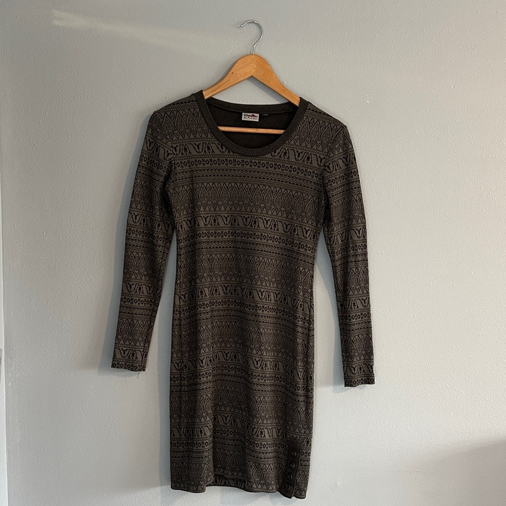 Kavu Black Long Sleeve Dress with Pattern